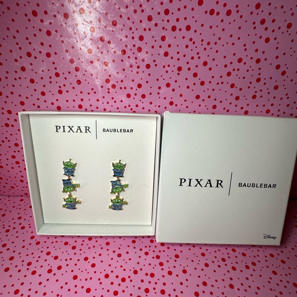 BaubleBar Pixar Disney Toy Story Alien Green Men dangle earrings NIB - Picture 3 of 5